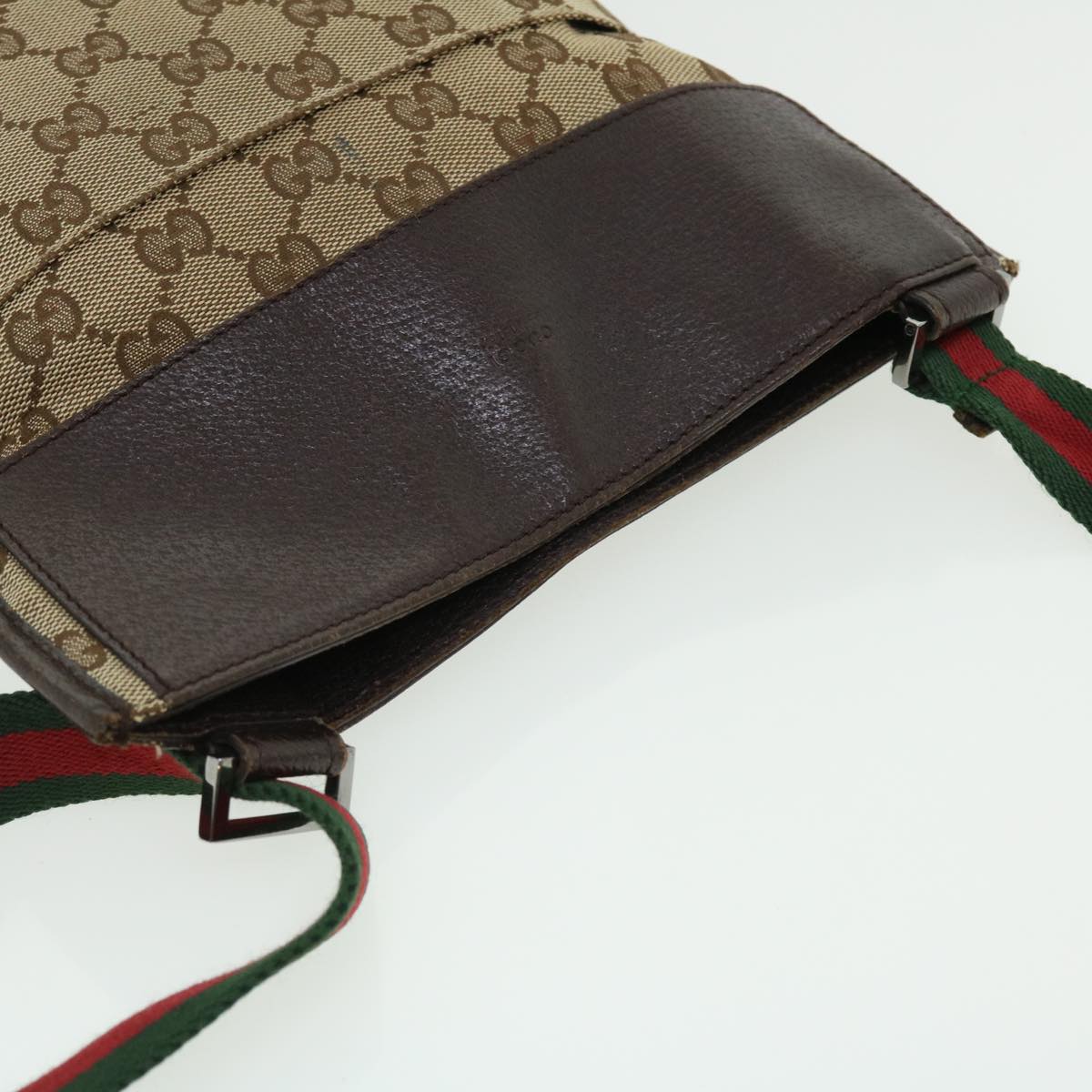 GUCCI GG Canvas Web Sherry Line Shoulder Bag Leather Beige Red 27639 tb860