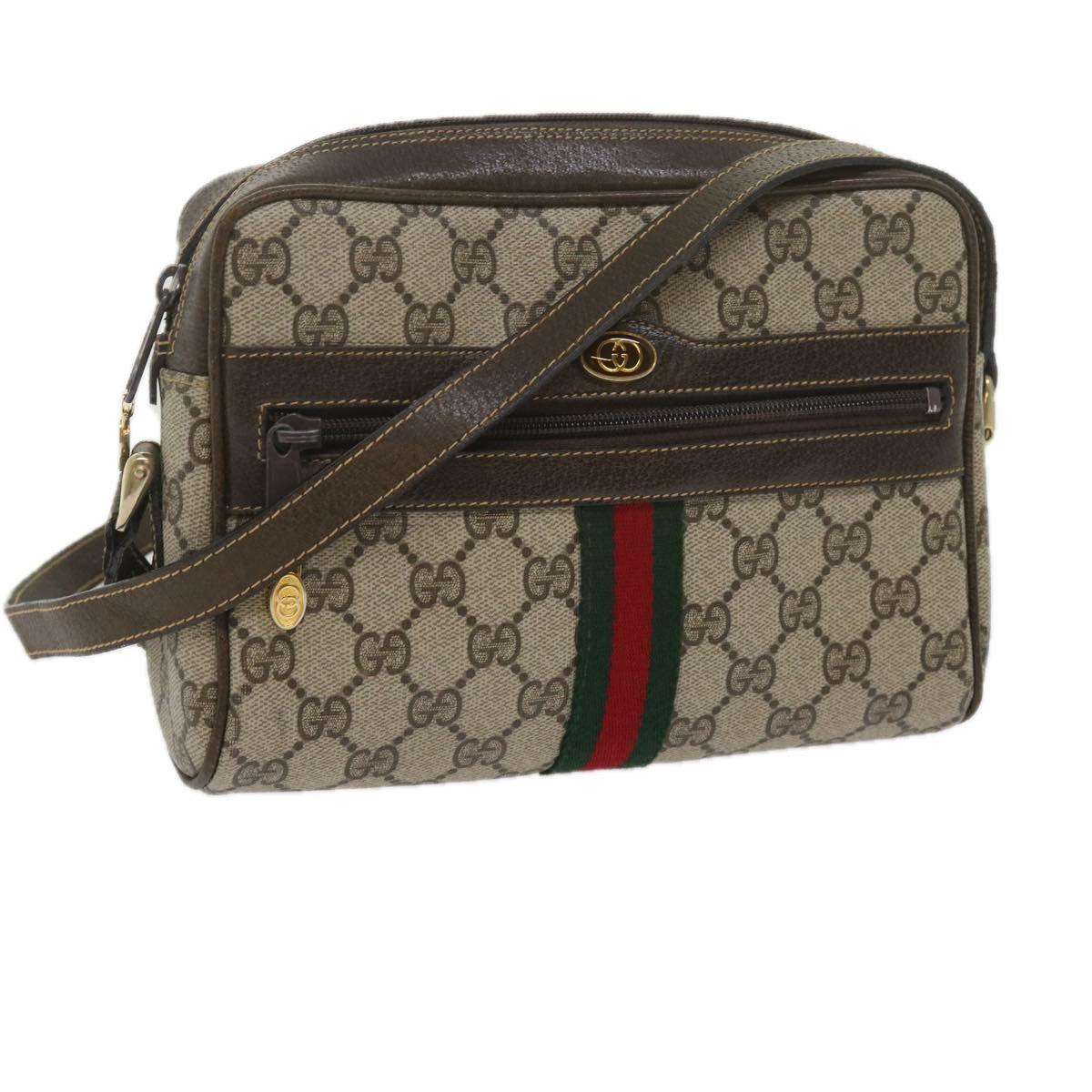 GUCCI GG Supreme Web Sherry Line Shoulder Bag Beige Red Green 010 378 tb988