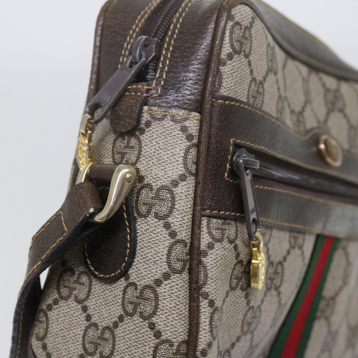 GUCCI GG Supreme Web Sherry Line Shoulder Bag Beige Red Green 010 378 tb988
