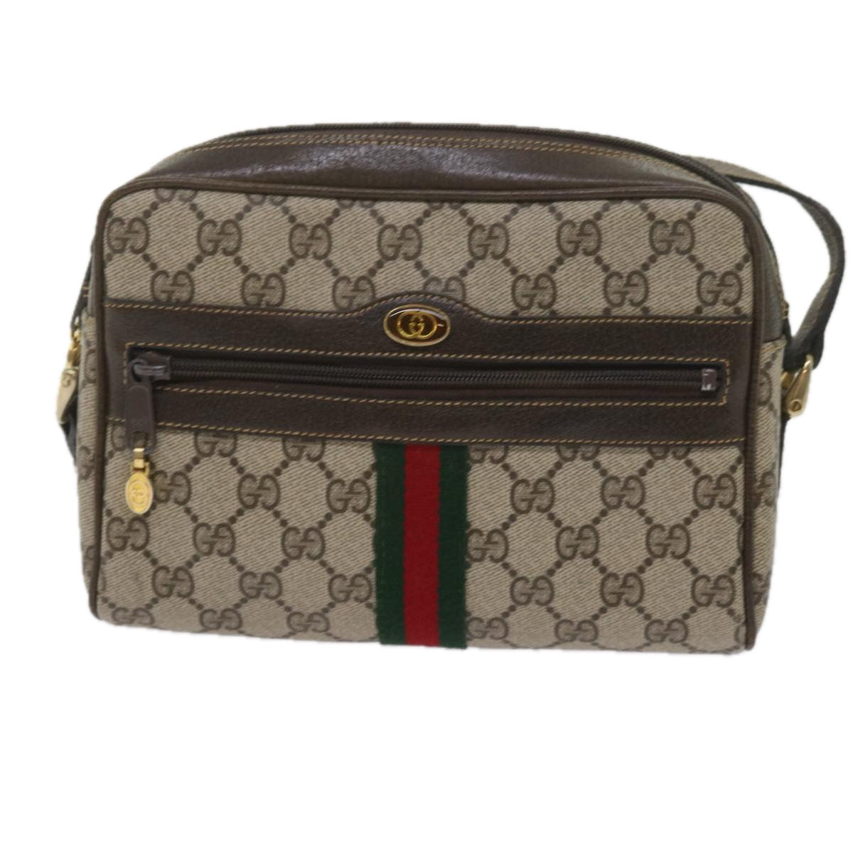 GUCCI GG Supreme Web Sherry Line Shoulder Bag Beige Red Green 010 378 tb988