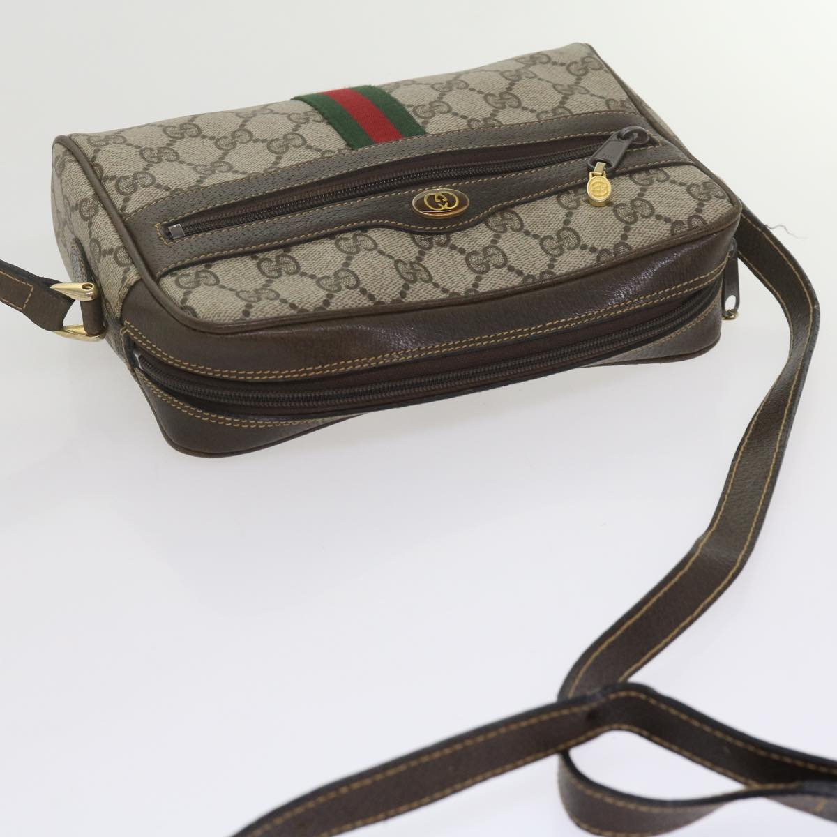 GUCCI GG Supreme Web Sherry Line Shoulder Bag Beige Red Green 010 378 tb988