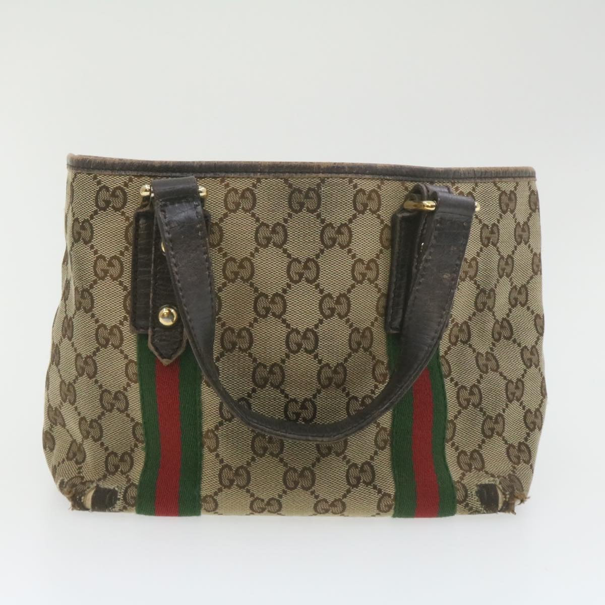 GUCCI Web Sherry Line GG Canvas Hand Shoulder Bag 2Set Beige th1038