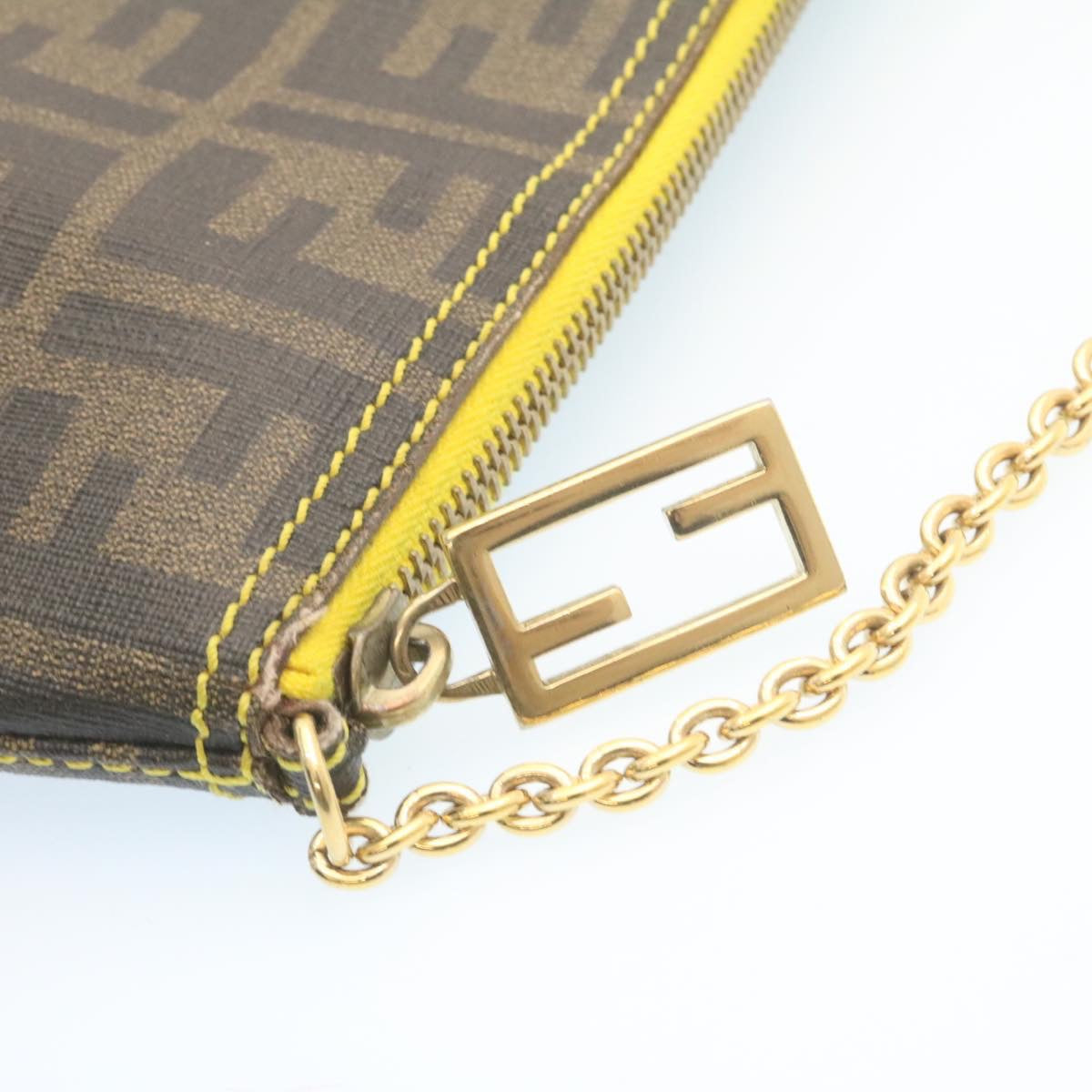 FENDI Zucca Canvas Chain Accessory Pouch Brown Black th2113