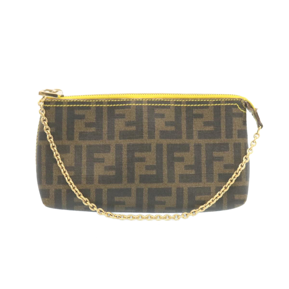 FENDI Zucca Canvas Chain Accessory Pouch Brown Black th2113