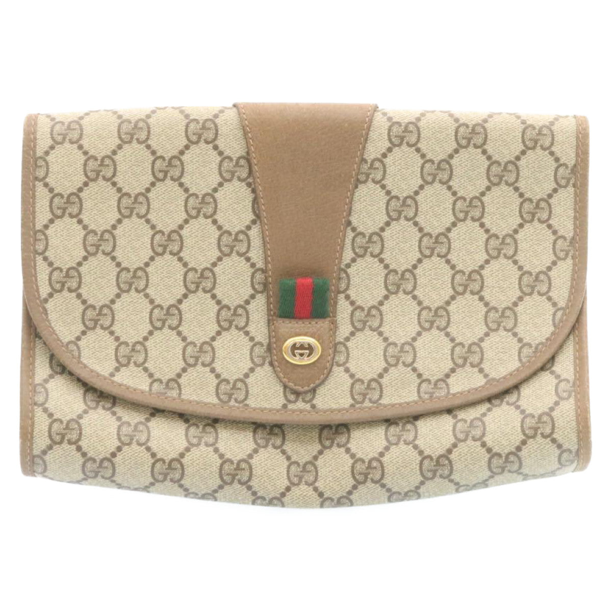 GUCCI Web Sherry Line GG Canvas Clutch Bag Beige Red Green th2124