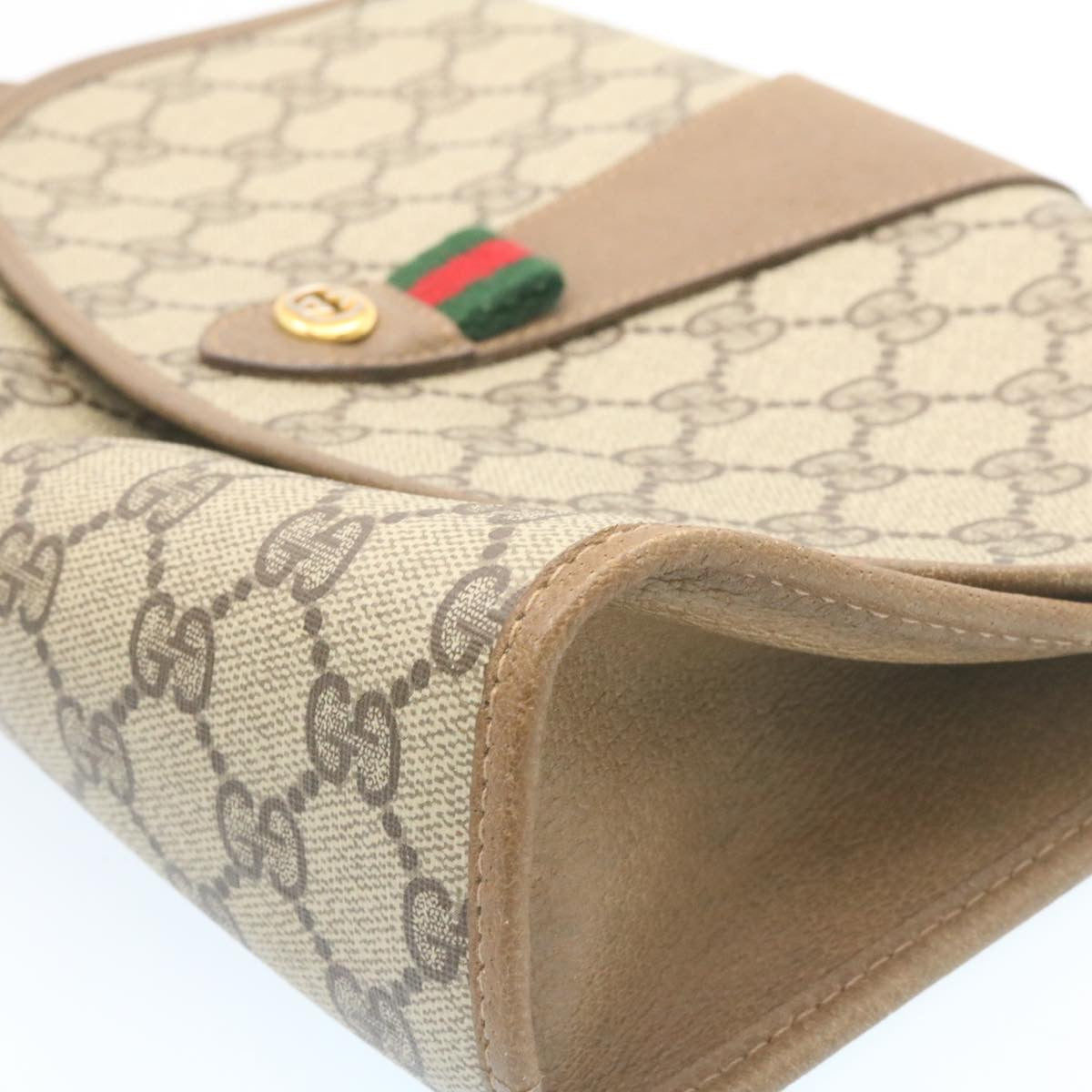 GUCCI Web Sherry Line GG Canvas Clutch Bag Beige Red Green th2124