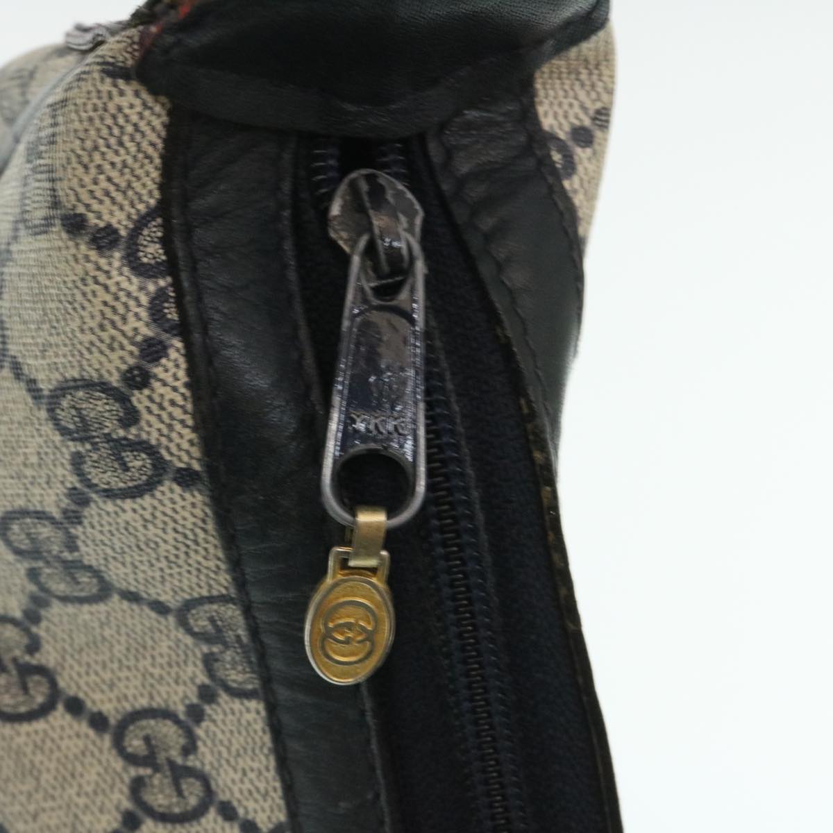 GUCCI Sherry Line GG Canvas Shoulder Bag PVC Leather Navy Red th2484