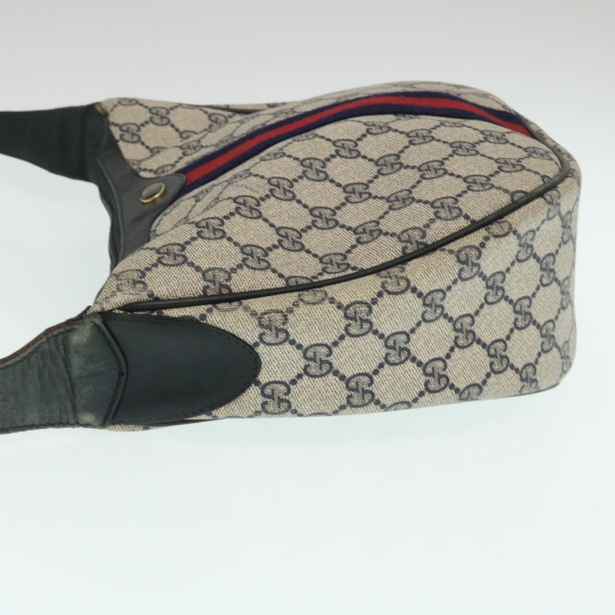 GUCCI Sherry Line GG Canvas Shoulder Bag PVC Leather Navy Red th2484