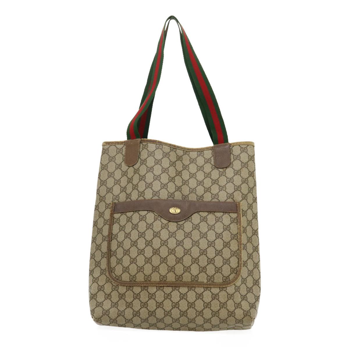 GUCCI Web Sherry Line GG Canvas Tote Bag Red Green Brown th2640