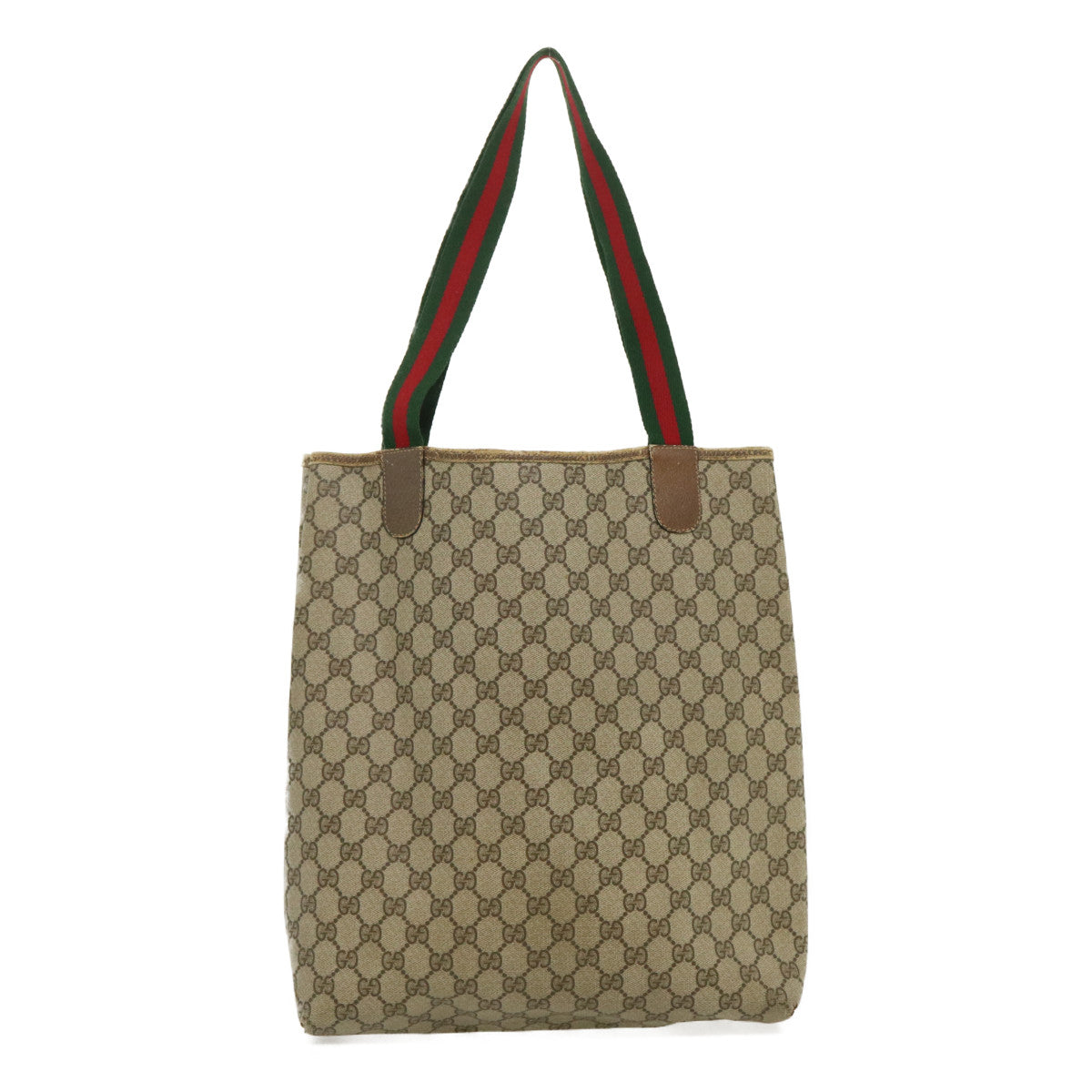 GUCCI Web Sherry Line GG Canvas Tote Bag Red Green Brown th2640