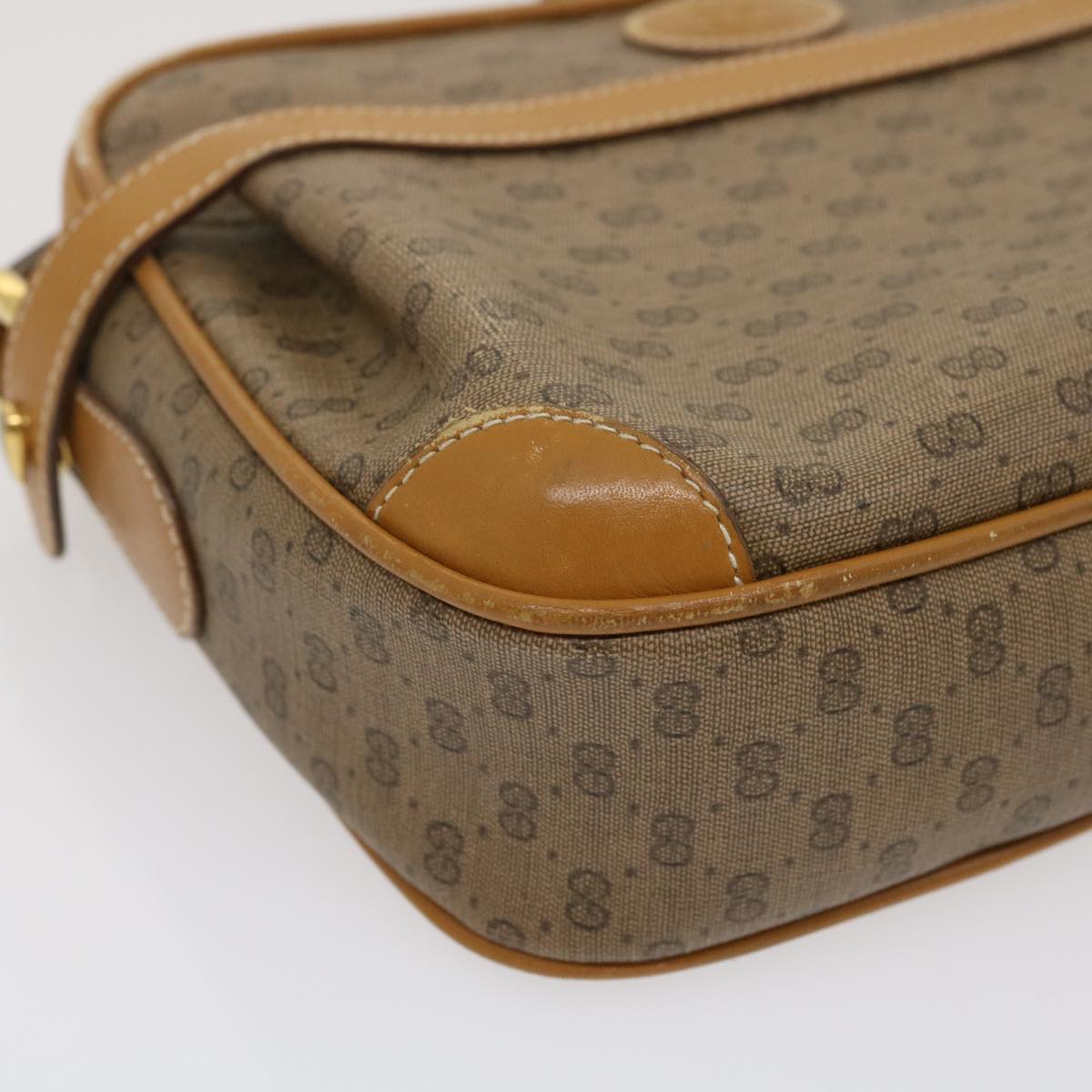 GUCCI Micro GG Canvas Shoulder Bag PVC Leather Beige Brown th2698
