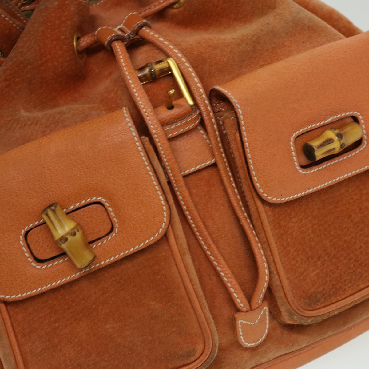 GUCCI Bamboo Backpack Suede Leather Orange th3041