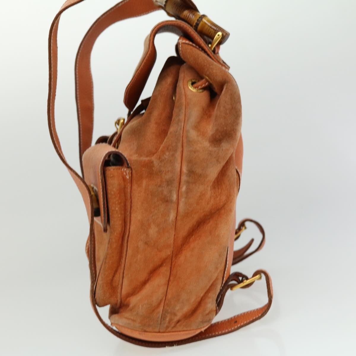 GUCCI Bamboo Backpack Suede Leather Orange th3041