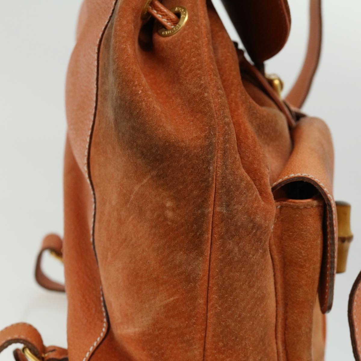 GUCCI Bamboo Backpack Suede Leather Orange th3041