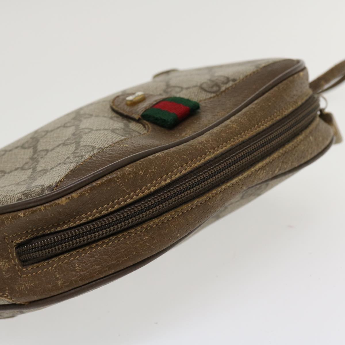 GUCCI GG Canvas Web Sherry Line Shoulder Bag PVC Leather Beige Red th3355
