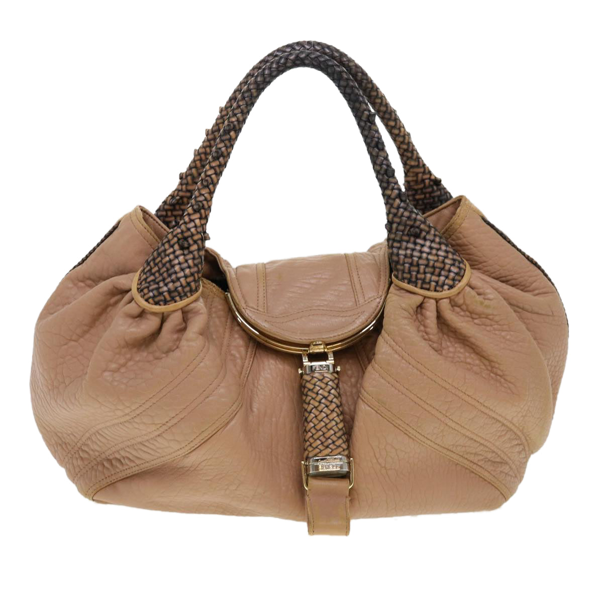 FENDI Spy bag Hand Bag Leather Beige 2415-8BR511-RO1-088 th3457