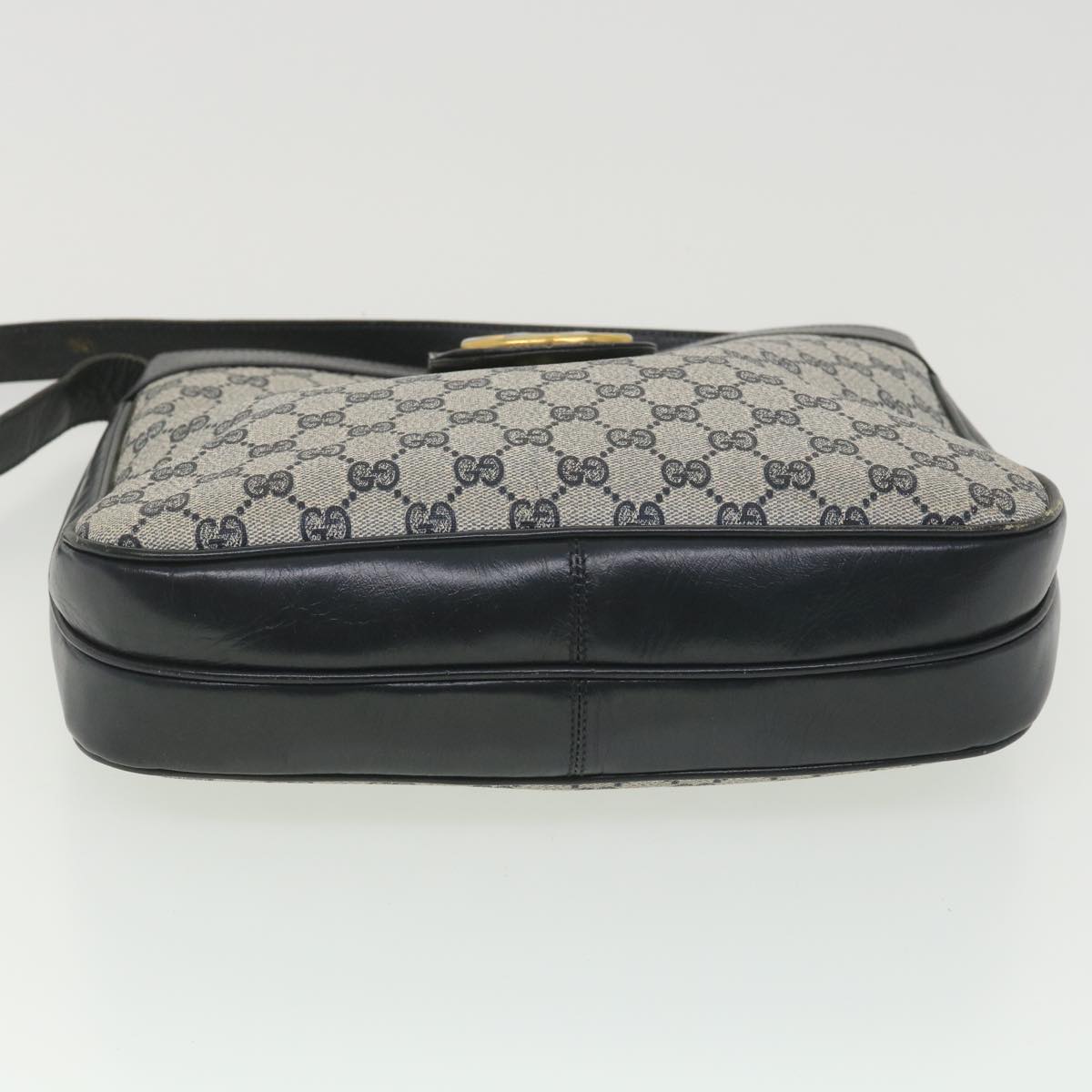 GUCCI GG Canvas Shoulder Bag PVC Leather Gray Navy th3458