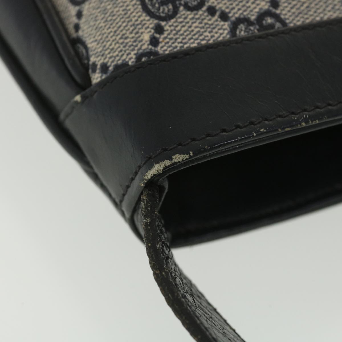 GUCCI GG Canvas Shoulder Bag PVC Leather Gray Navy th3458