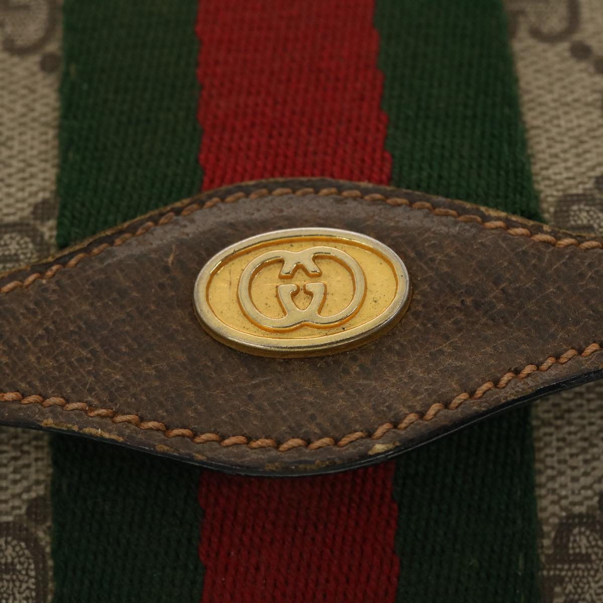 GUCCI GG Canvas Web Sherry Line Clutch Bag Beige Red Green 8901006 th3548