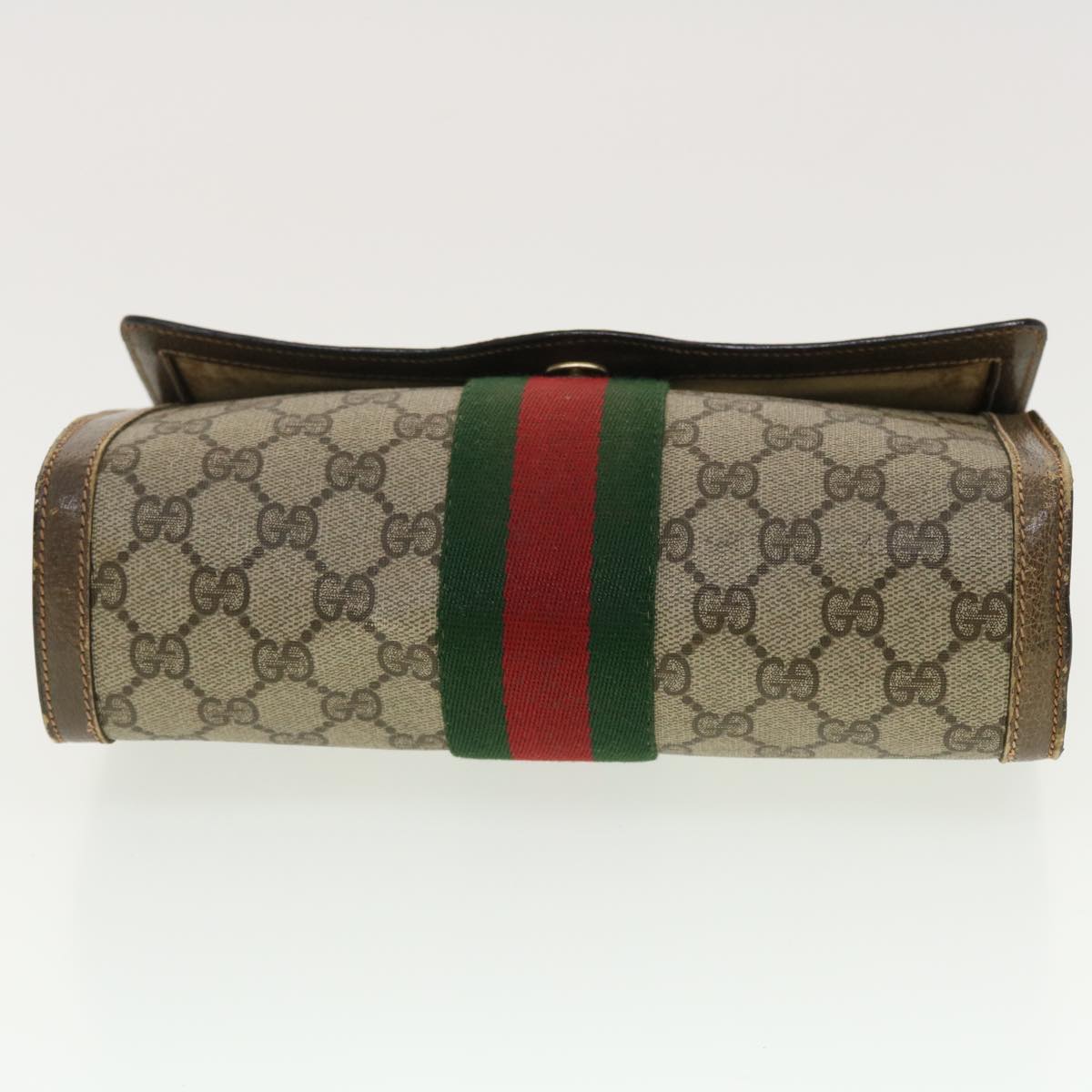 GUCCI GG Canvas Web Sherry Line Clutch Bag Beige Red Green 8901006 th3548