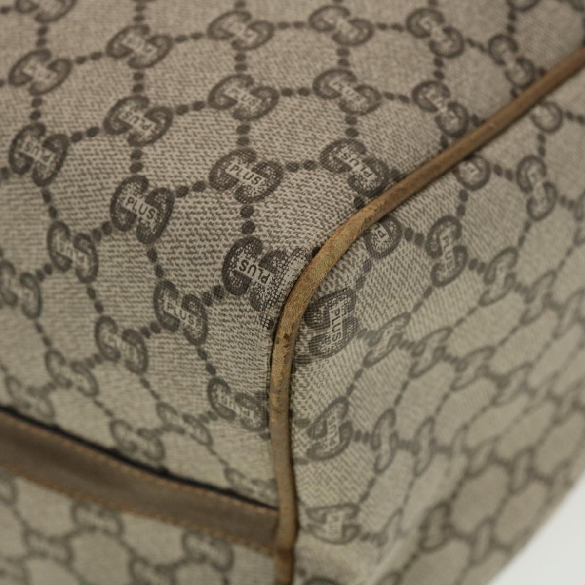 GUCCI GG Plus Canvas Boston Bag PVC Leather Beige th3568