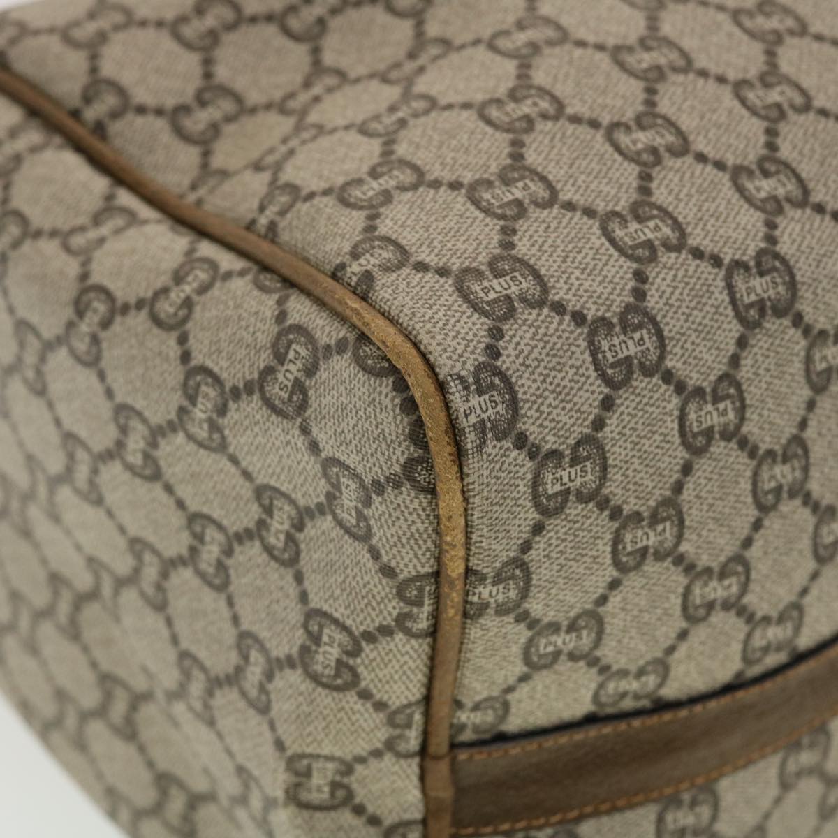 GUCCI GG Plus Canvas Boston Bag PVC Leather Beige th3568