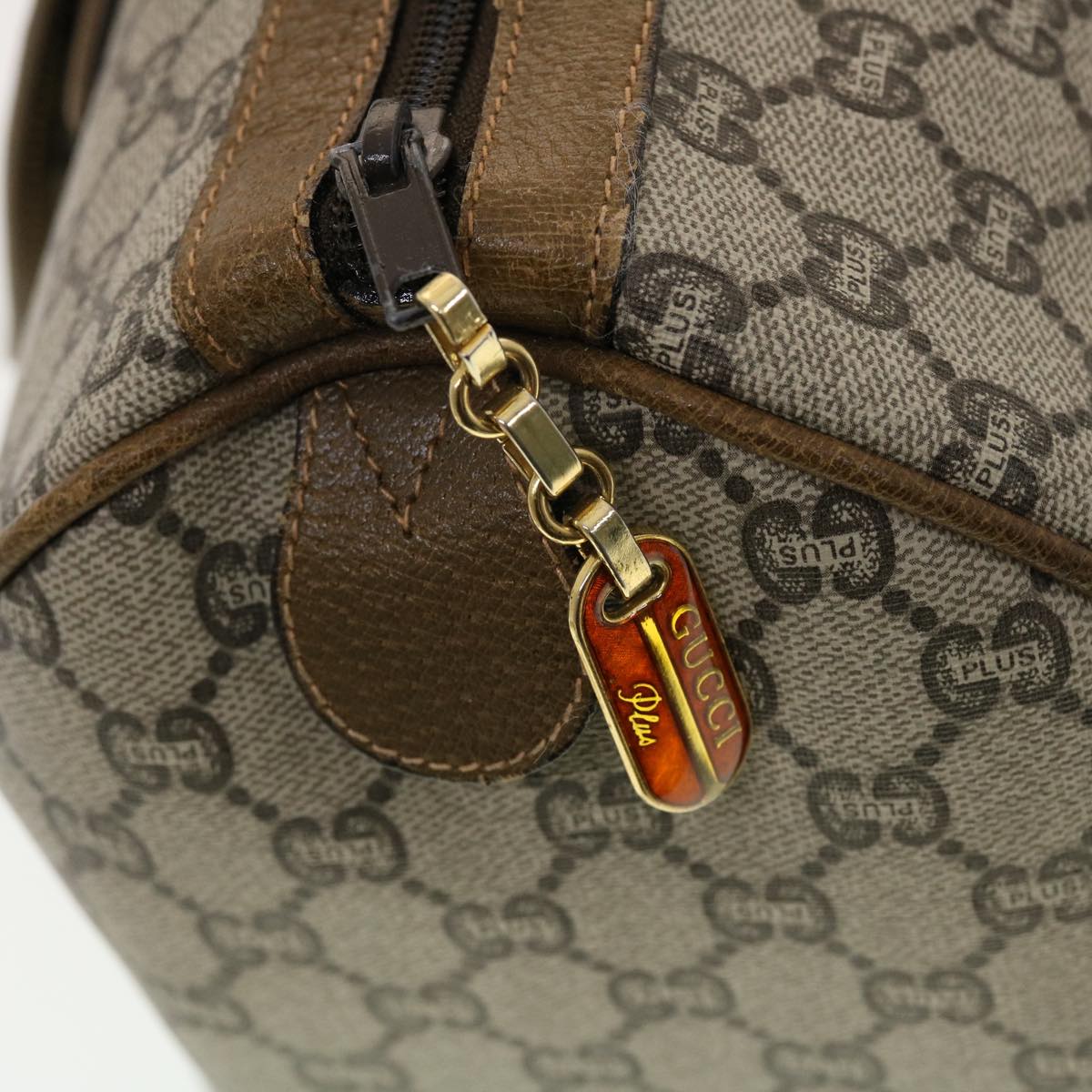 GUCCI GG Plus Canvas Boston Bag PVC Leather Beige th3568