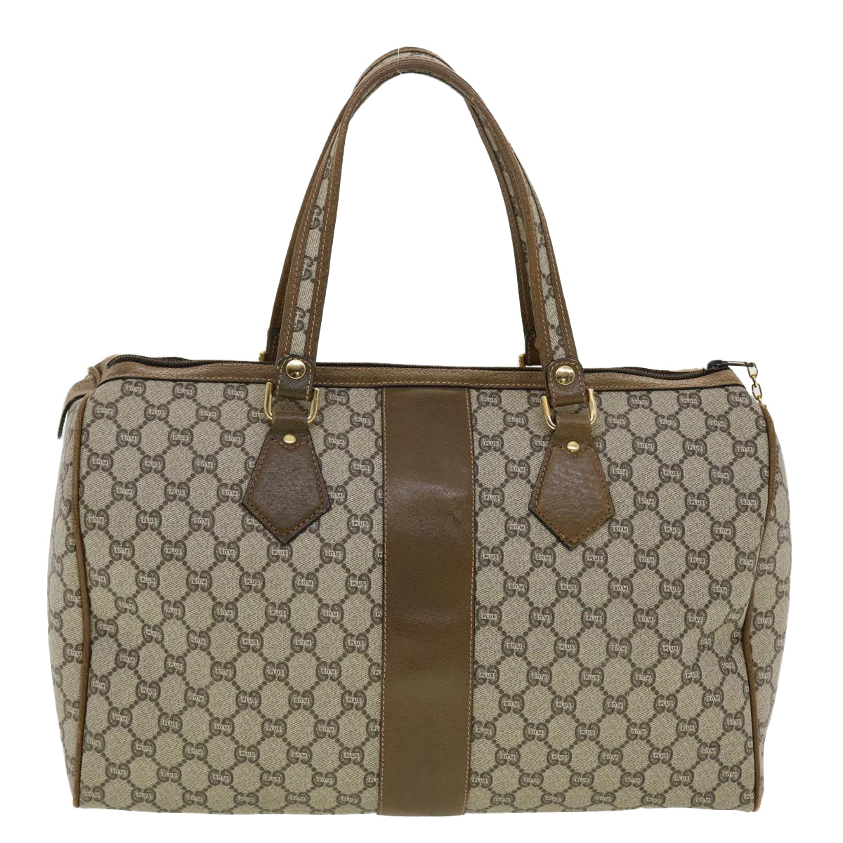 GUCCI GG Plus Canvas Boston Bag PVC Leather Beige th3568