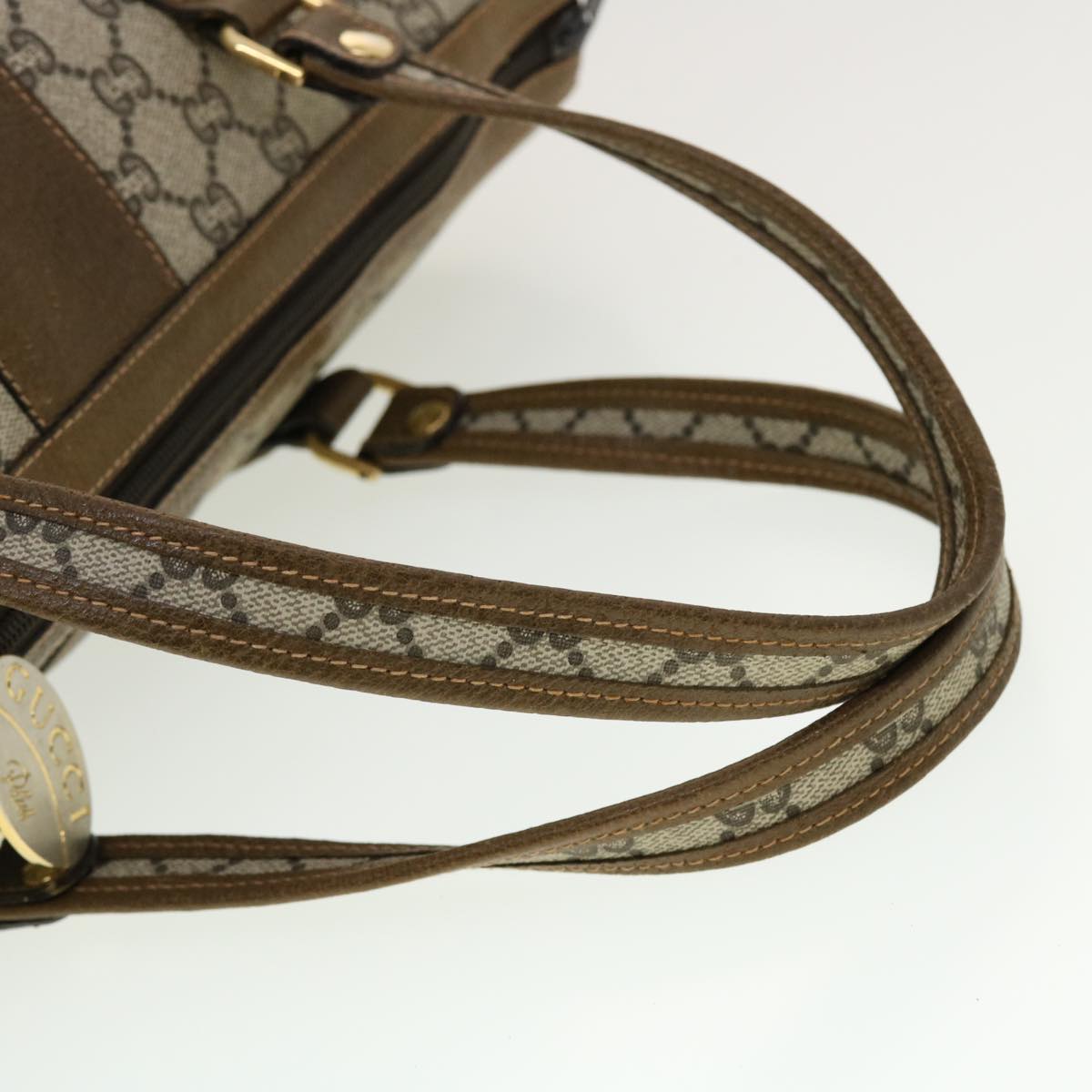 GUCCI GG Plus Canvas Boston Bag PVC Leather Beige th3568