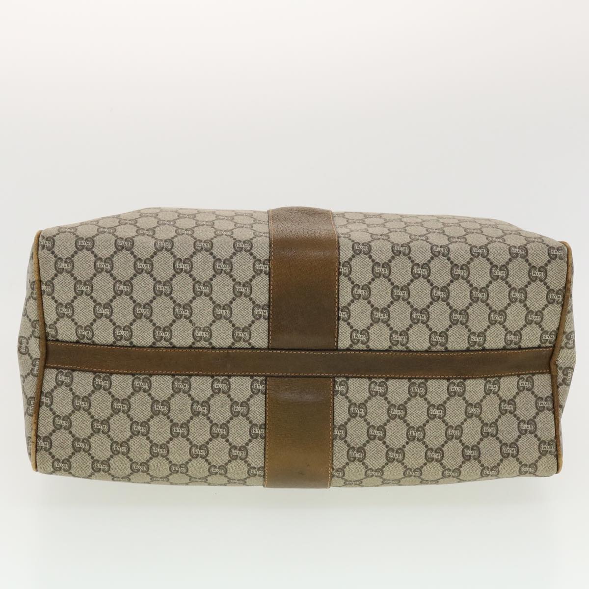 GUCCI GG Plus Canvas Boston Bag PVC Leather Beige th3568