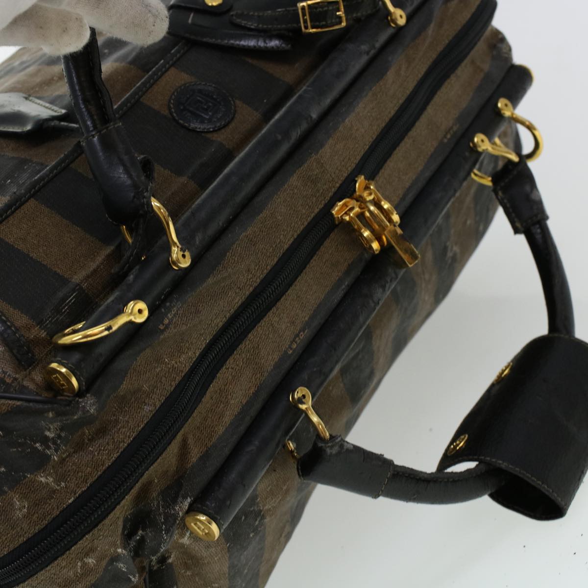 FENDI Pecan Canvas Shoulder Bag 2way Black Brown th3595