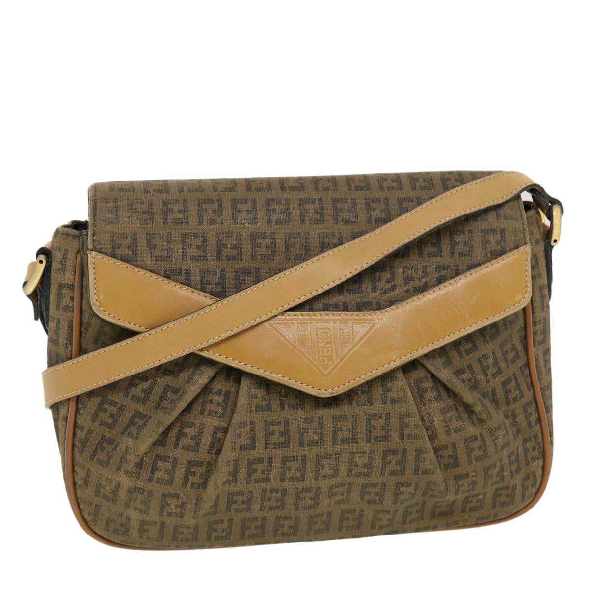 FENDI Zucchino Canvas Shoulder Bag Beige th3653