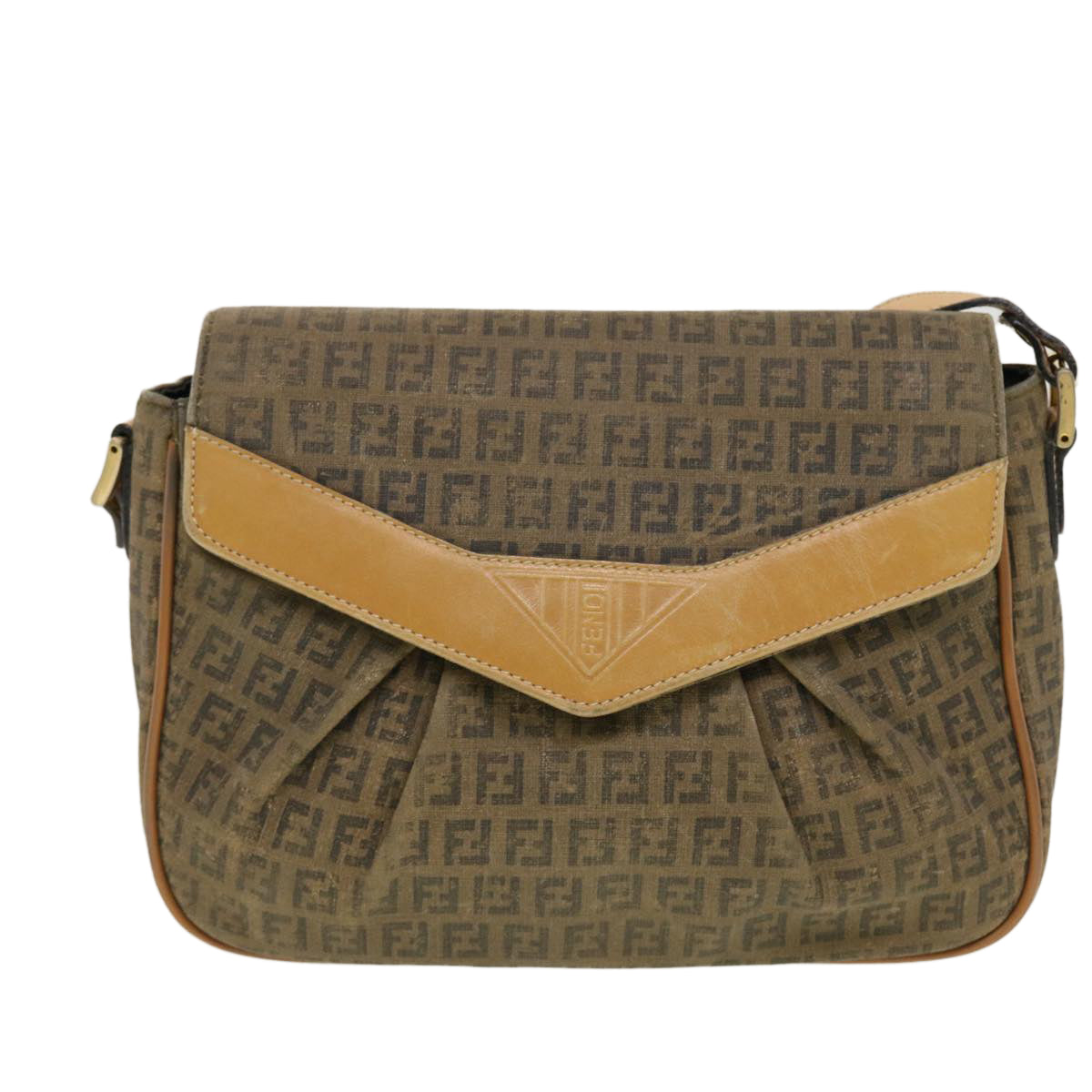 FENDI Zucchino Canvas Shoulder Bag Beige th3653
