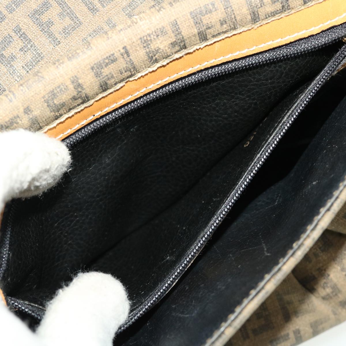 FENDI Zucchino Canvas Shoulder Bag Beige th3653