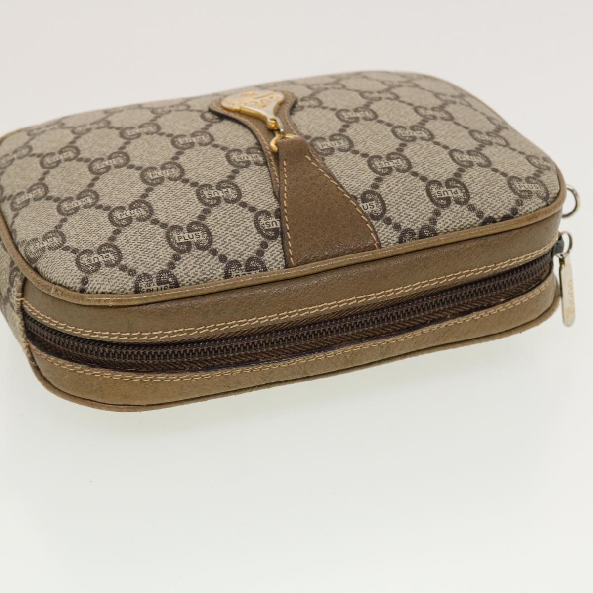 GUCCI GG Plus Canvas Shoulder Bag PVC Leather Beige th3682