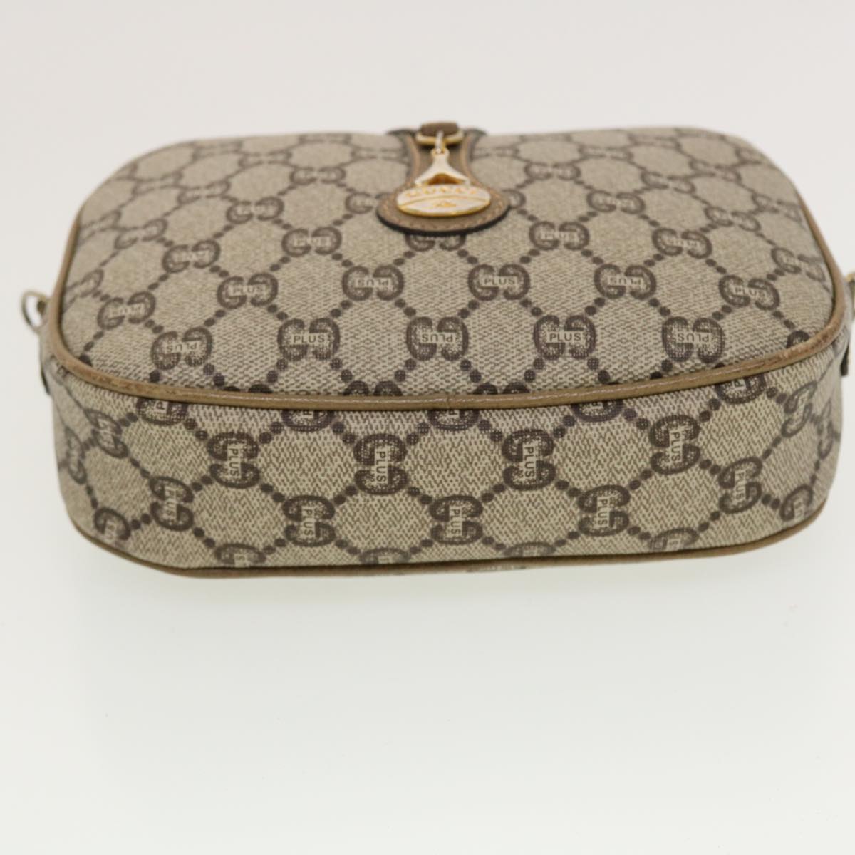 GUCCI GG Plus Canvas Shoulder Bag PVC Leather Beige th3682