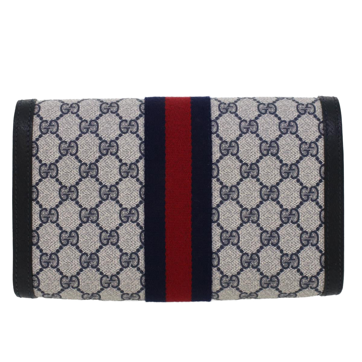 GUCCI GG Canvas Sherry Line Clutch Bag PVC Leather Gray Red Navy th3692