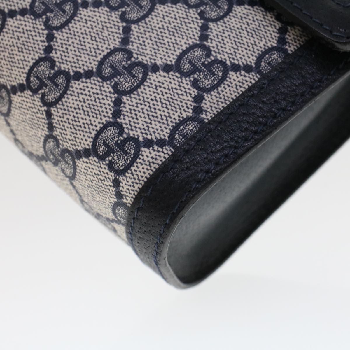 GUCCI GG Canvas Sherry Line Clutch Bag PVC Leather Gray Red Navy th3692