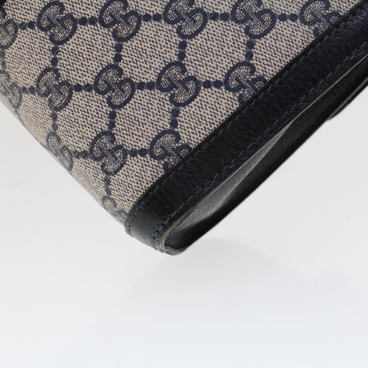 GUCCI GG Canvas Sherry Line Clutch Bag PVC Leather Gray Red Navy th3693