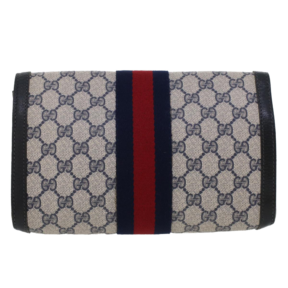 GUCCI GG Canvas Sherry Line Clutch Bag PVC Leather Gray Red Navy th3693