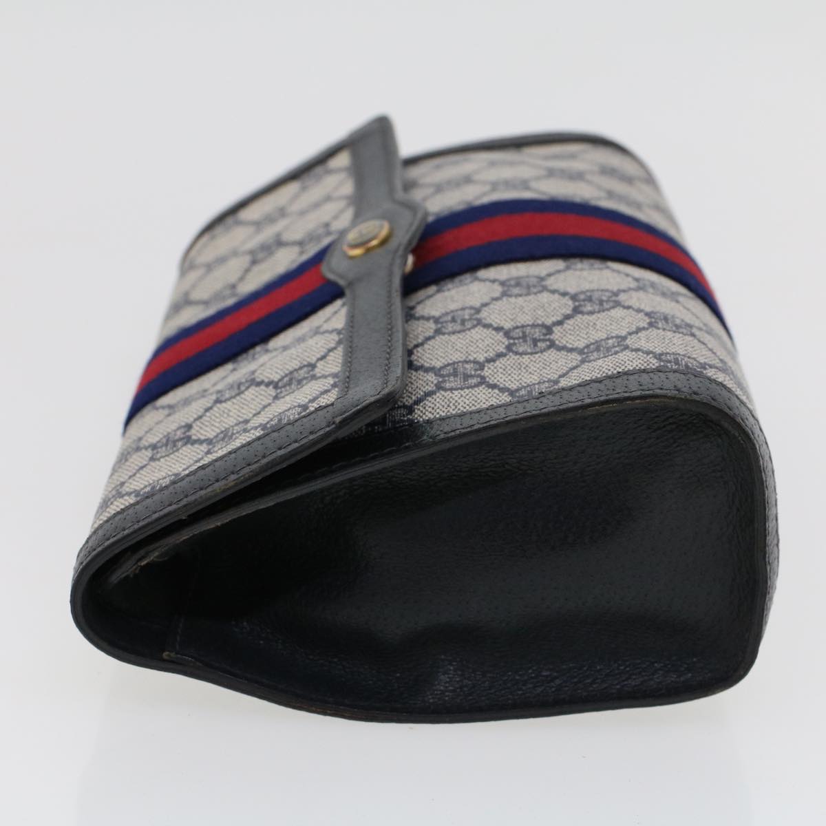 GUCCI GG Canvas Sherry Line Clutch Bag PVC Leather Gray Red Navy th3693