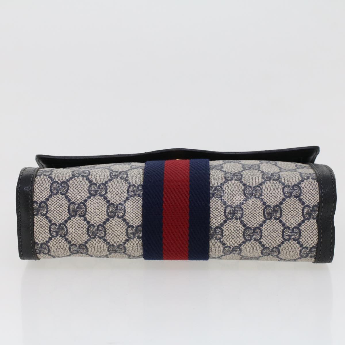 GUCCI GG Canvas Sherry Line Clutch Bag PVC Leather Gray Red Navy th3693