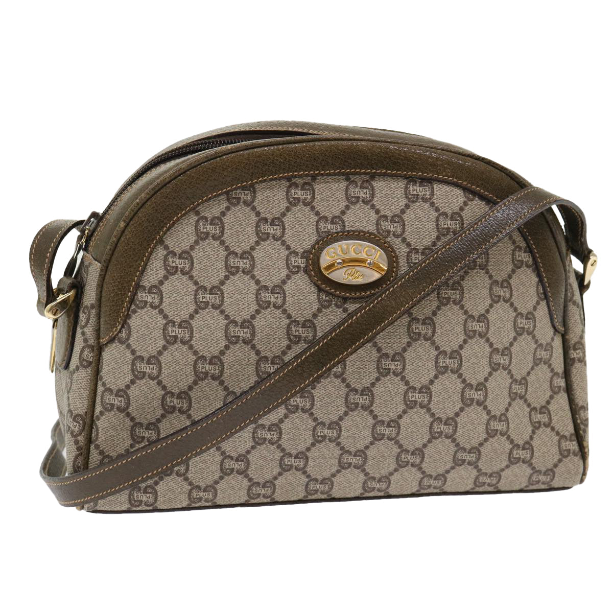 GUCCI GG Plus Canvas Shoulder Bag PVC Leather Beige th3769