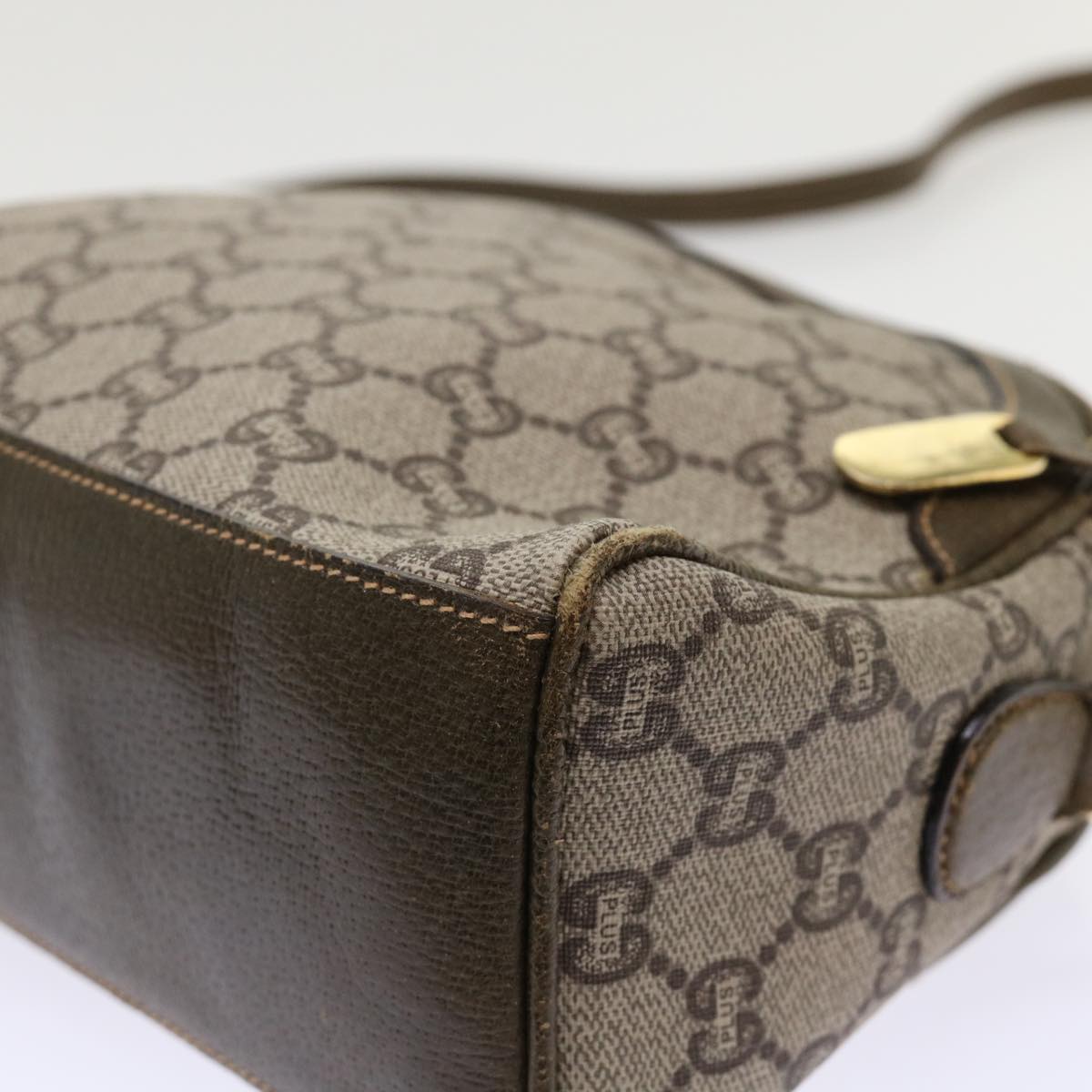 GUCCI GG Plus Canvas Shoulder Bag PVC Leather Beige th3769
