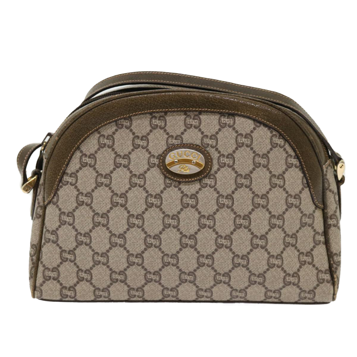 GUCCI GG Plus Canvas Shoulder Bag PVC Leather Beige th3769