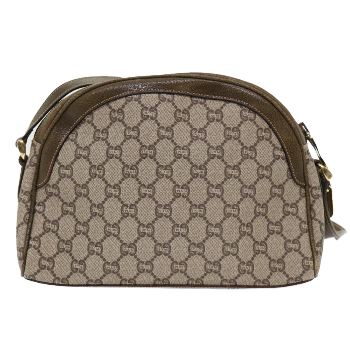 GUCCI GG Plus Canvas Shoulder Bag PVC Leather Beige th3769