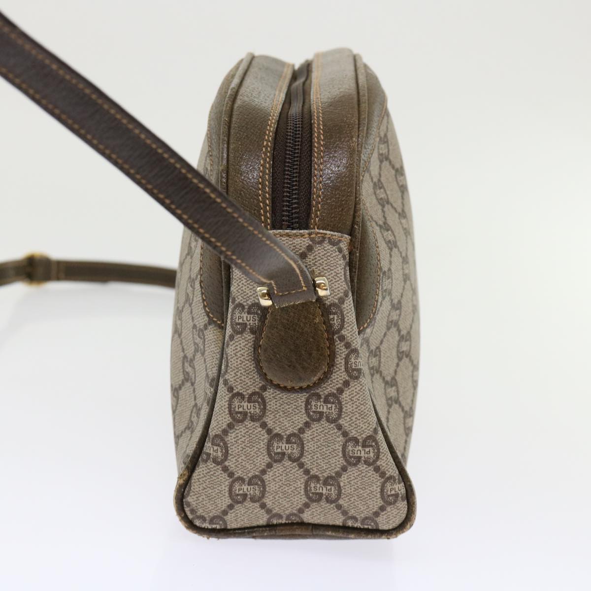 GUCCI GG Plus Canvas Shoulder Bag PVC Leather Beige th3769