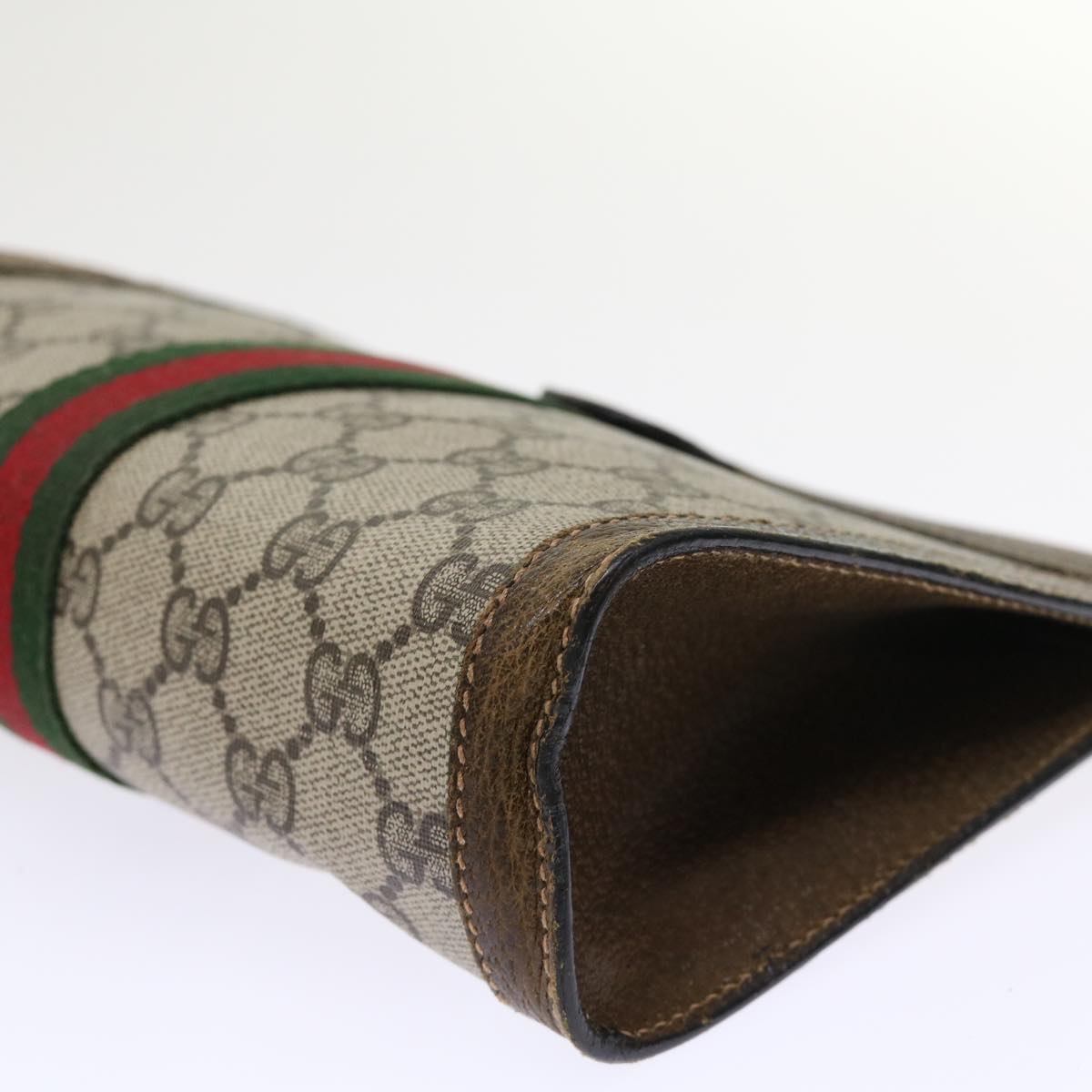 GUCCI GG Canvas Web Sherry Line Clutch Bag Beige Red 67•014•2125 th3776