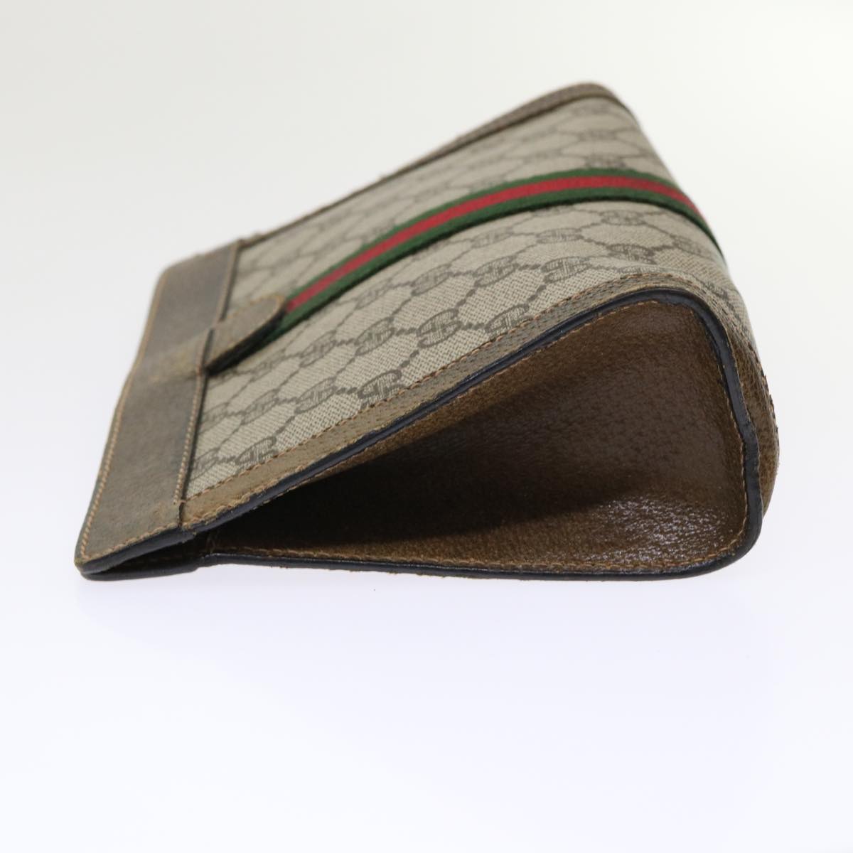 GUCCI GG Canvas Web Sherry Line Clutch Bag Beige Red 67•014•2125 th3776