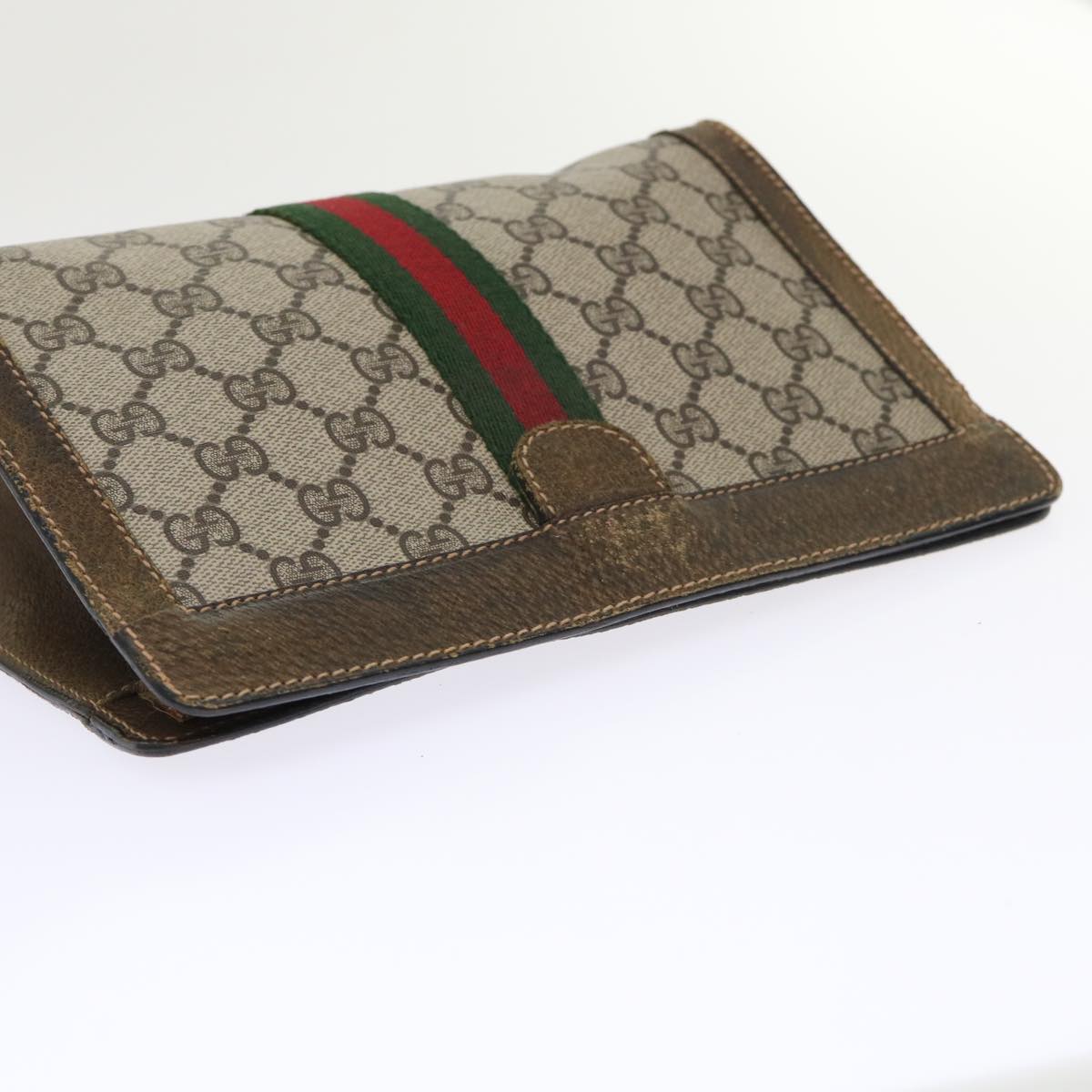 GUCCI GG Canvas Web Sherry Line Clutch Bag Beige Red 67•014•2125 th3776